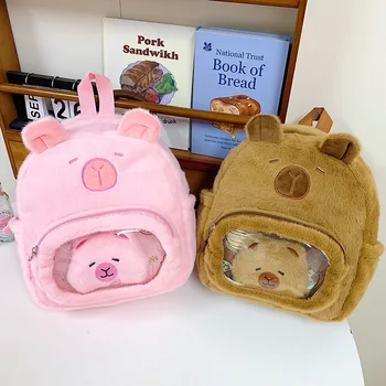 Spring New Kapibara All- Match Mao Mao Mao Small Backpack for Women Students Cute Cartoon Capybara Cotton Soft Plush Backpack
