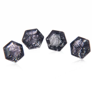 Natural Gemstones Hexagon Black Rutilated Citrine for Silver and Gold Jewelry