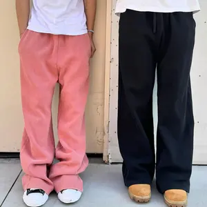 Suppliers Oem Heavy Weight Wide Leg Sweatpants Men  Solid Color Thick Cotton Waffle Oversized Fit Baggy Sweatpants