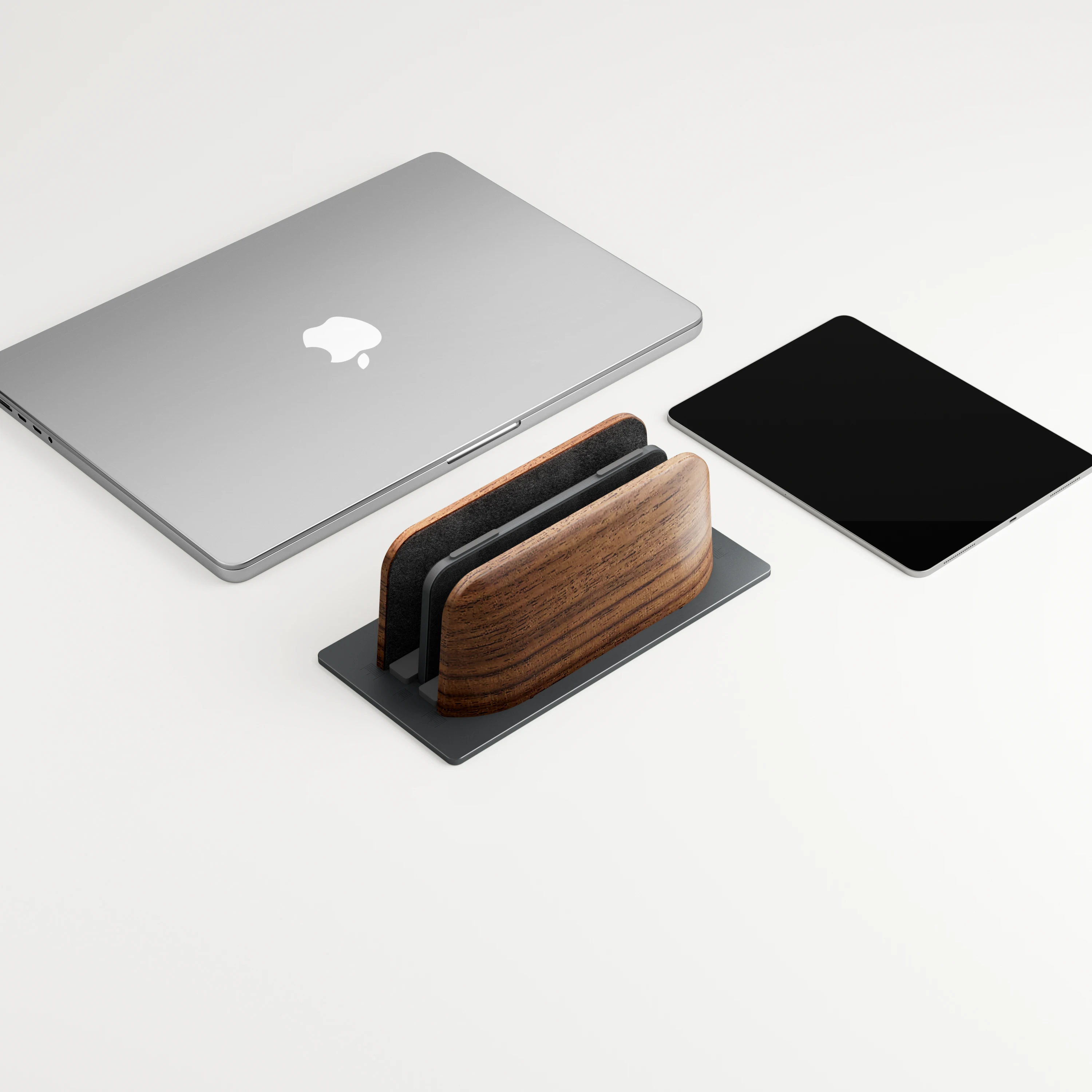 Customized Computer Accessories Wooden Laptop Vertical Stand Holder Double Fixed Bracket Portable Walnut Phone ipad Laptop Stand