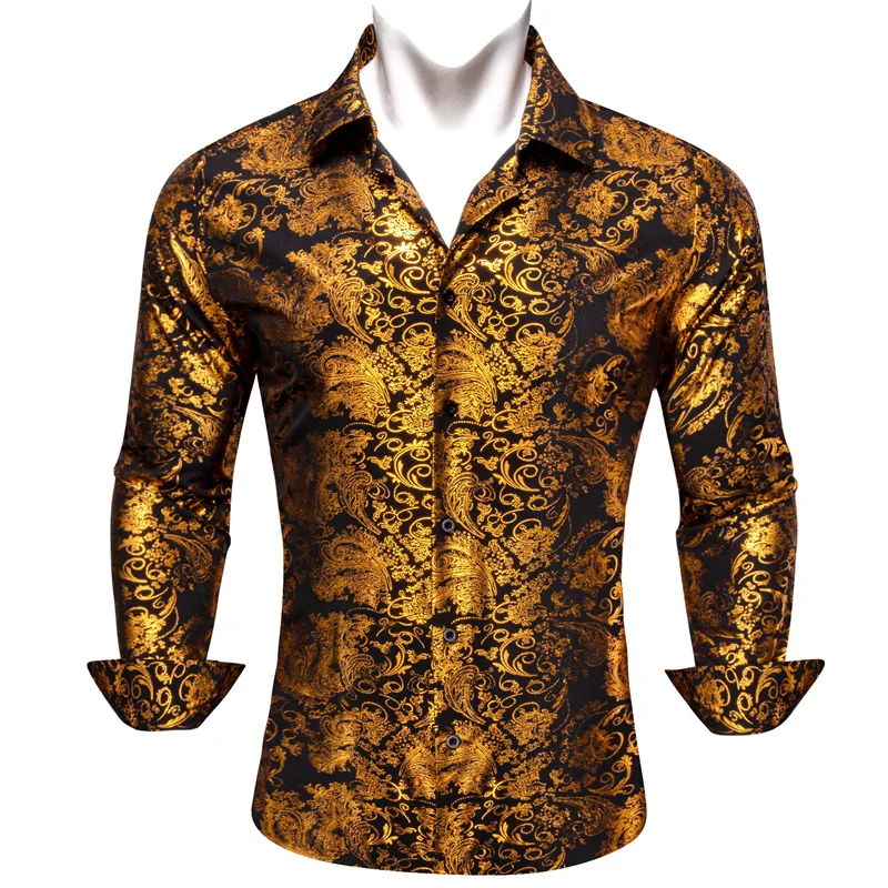 black and gold mens dress shirts Men’s Christmas Dress Shirt – Golden Snowflakes XL