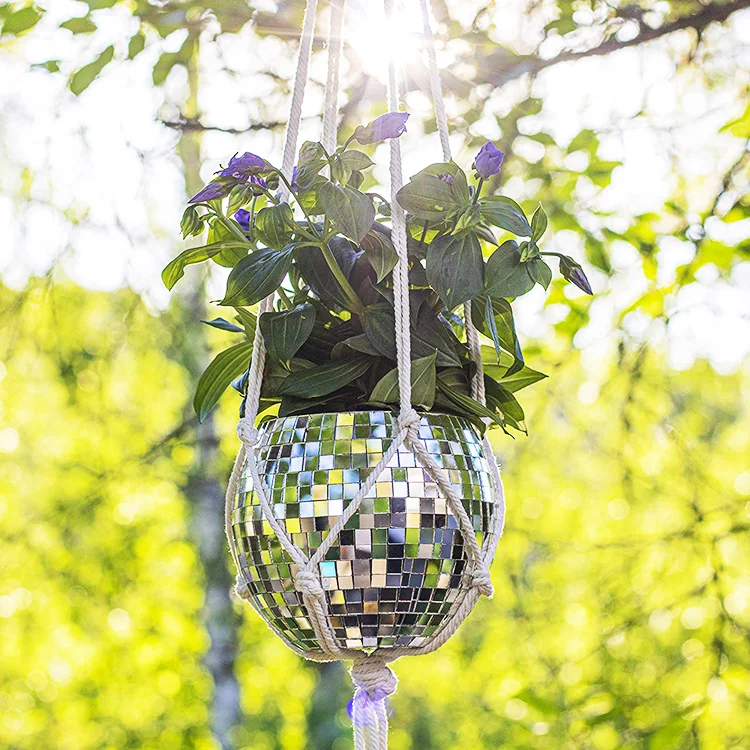 New Arrivals Home Hanging Disco Ball Planter 4"/6"/8"/10" With Macron Rope  Macrame Plant Hanger for Indoor or Outdoor Plants