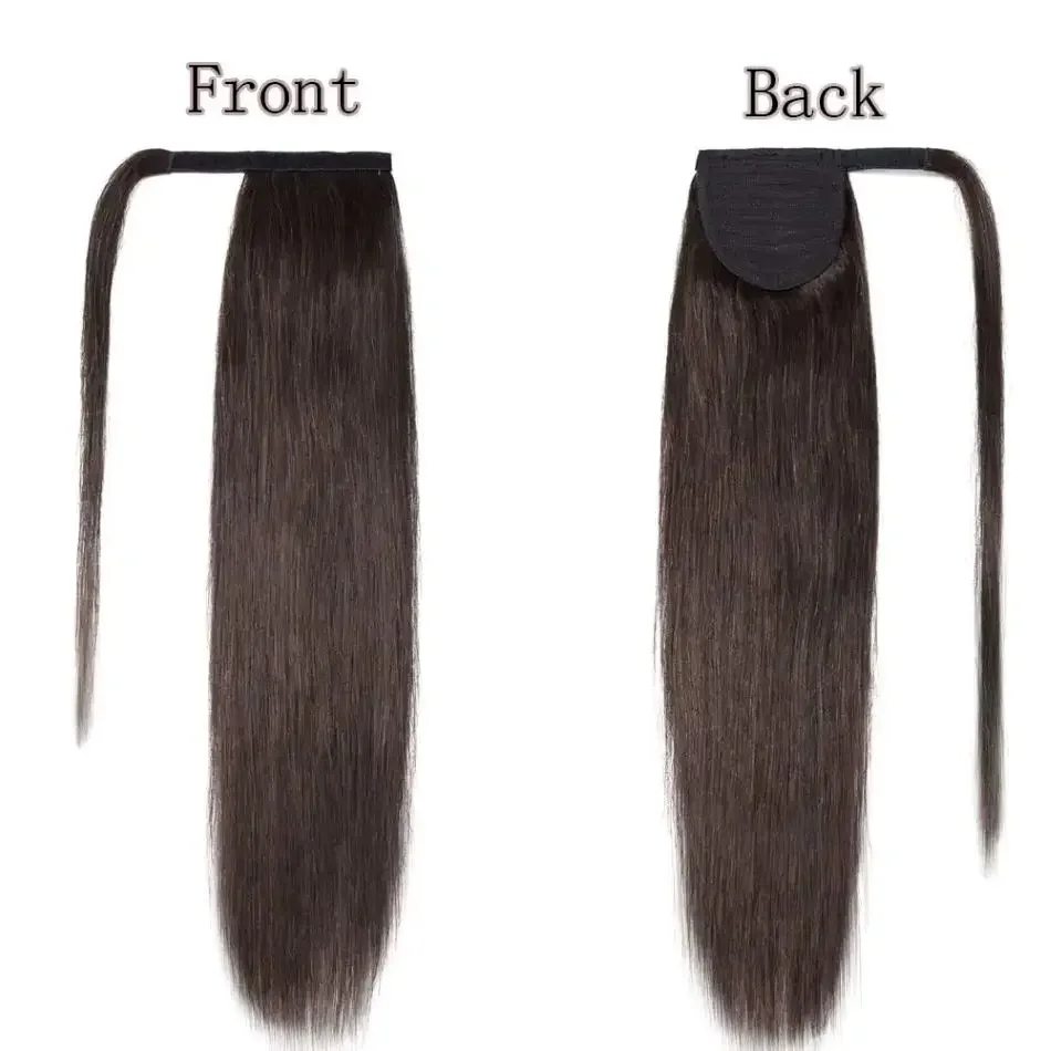 Coda di cavallo 100% capelli umani, europea, liscia, castano scuro, con clip, coda di cavallo, macchina per capelli Remy_voghion.com