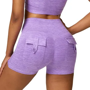 Cationic Scrubs High Waist Yoga Shorts Pockets Hip Lifting Fitness Pants Running Tight Athletic Shorts