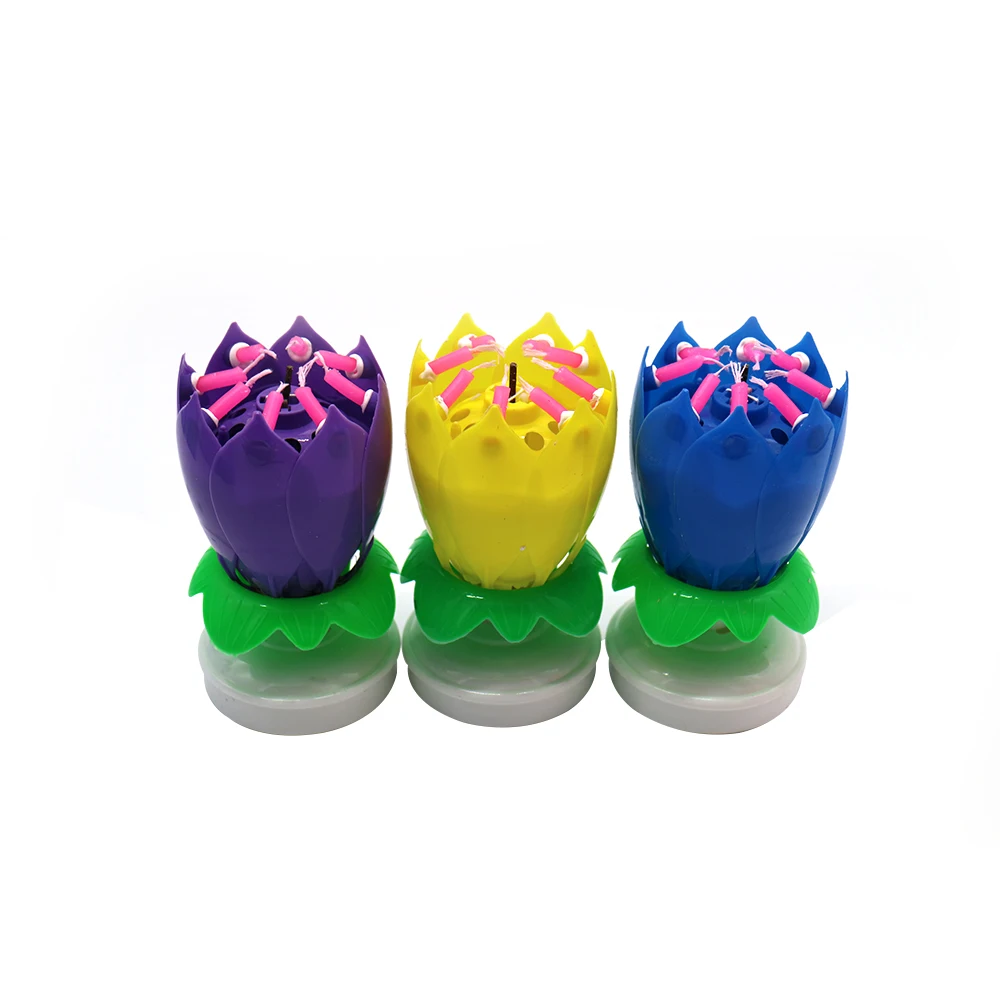Electronic Sparkle Fountain Rotating Magic Lotus Flower Music Birthday Candle