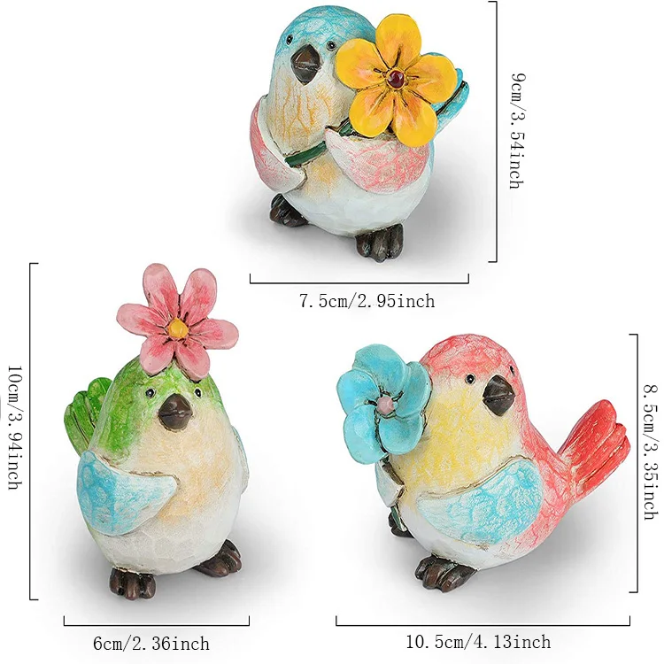 新しい1個入りカラフルな鳥の置物、花付き、鳥の装飾ギフト、手描きの