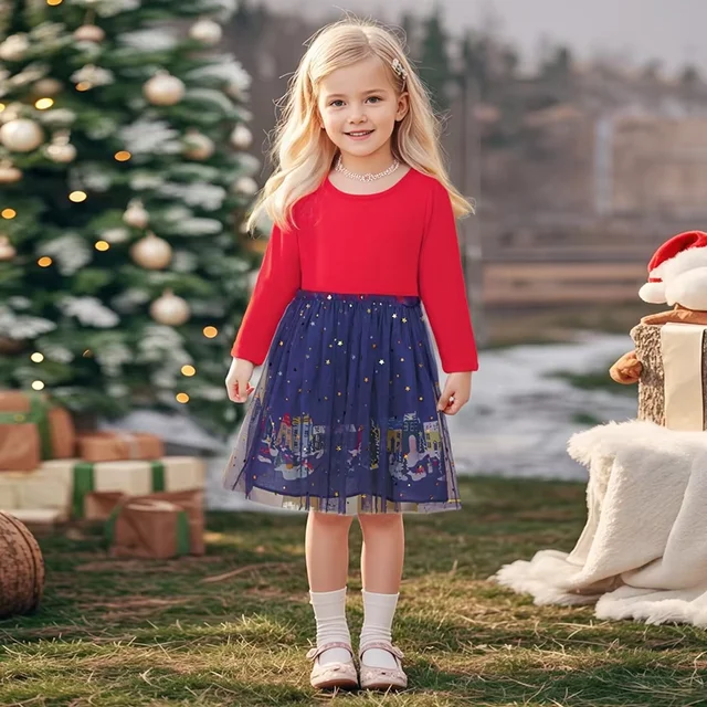 Toddler Girls Cotton Princess Tulle Dress Long Sleeve Sweet Cartoon Print Autumn Casual ODM High Quality 2-7Y