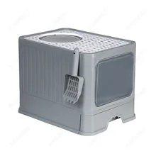 2024 New Design Large Foldable Cat Litter Box PP Plastic Cat Potty Tray with Drawer Enclosed Top Entry Toilet with Lid