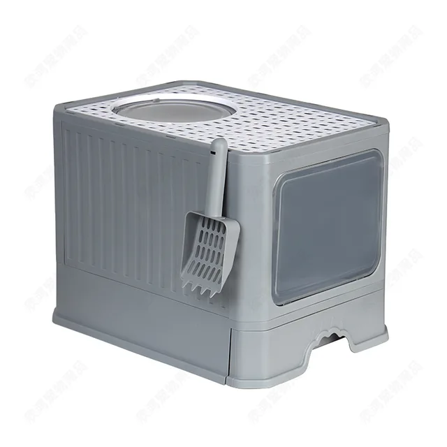 2024 New Design Large Foldable Cat Litter Box PP Plastic Cat Potty Tray with Drawer Enclosed Top Entry Toilet with Lid