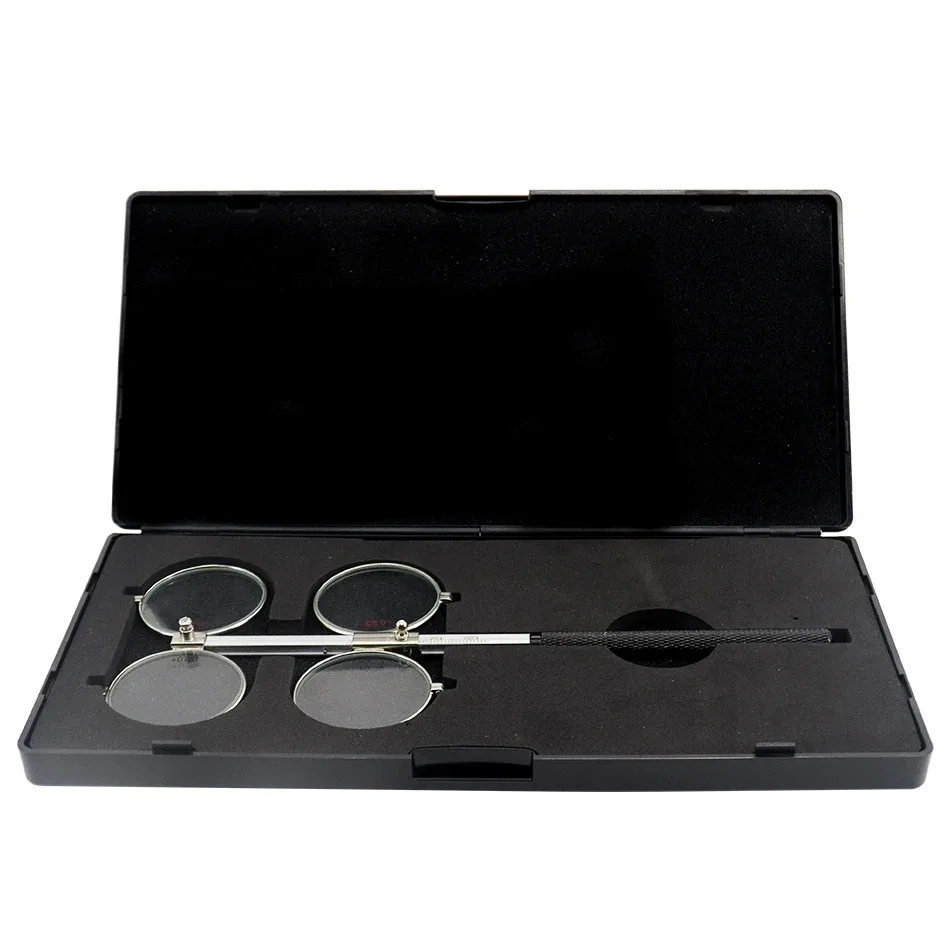 Top Grade Optical Adjustable PD Scale Copper 4-Lens Confirmation Test Metal Ophthalmic Flipper with Black Hard Case