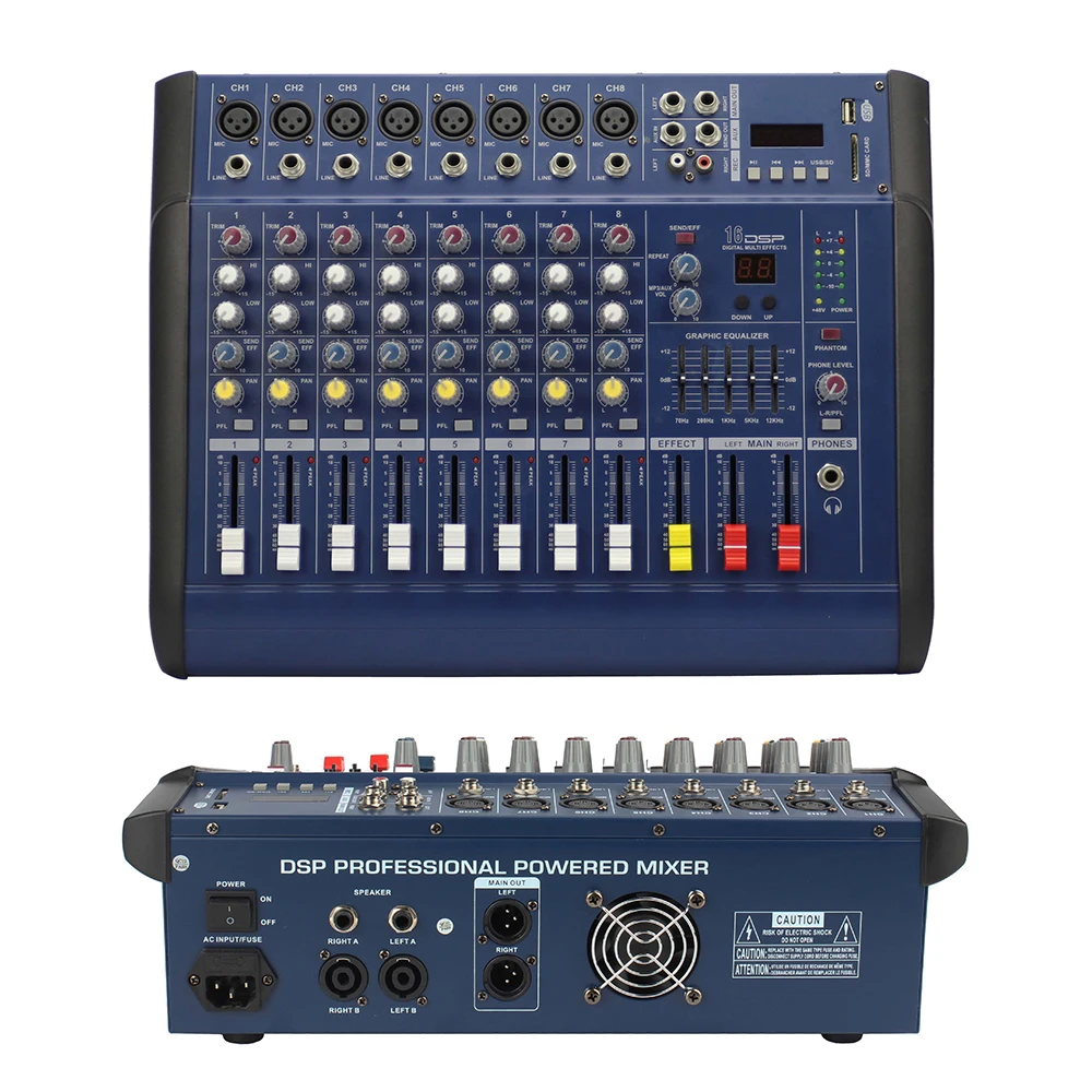 PMX-802D 8-Channel USB Mixer for DJ Concerts - Professional Audio