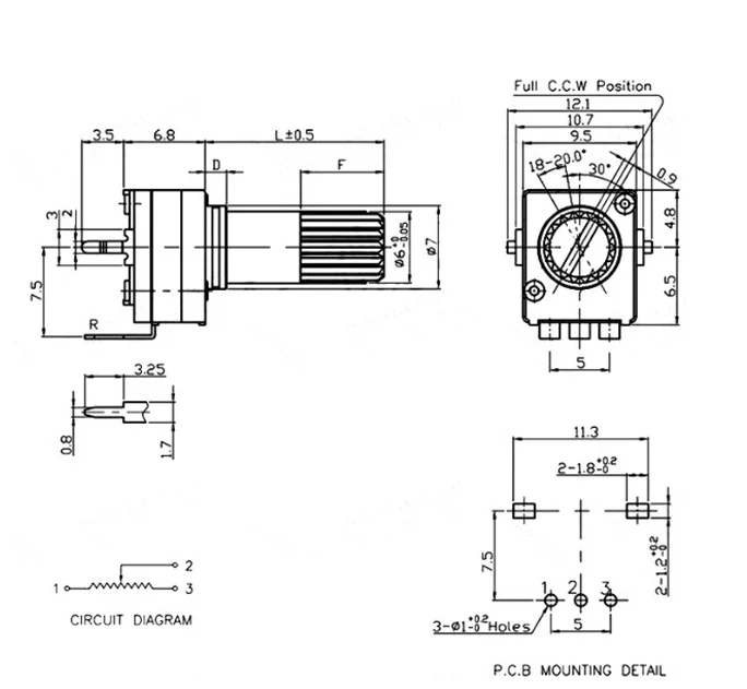 bonens RV09 12mm Shaft 1K 5K 10K 50K 100K Adjustable Resistor Vertical 3Pin Potentiometer