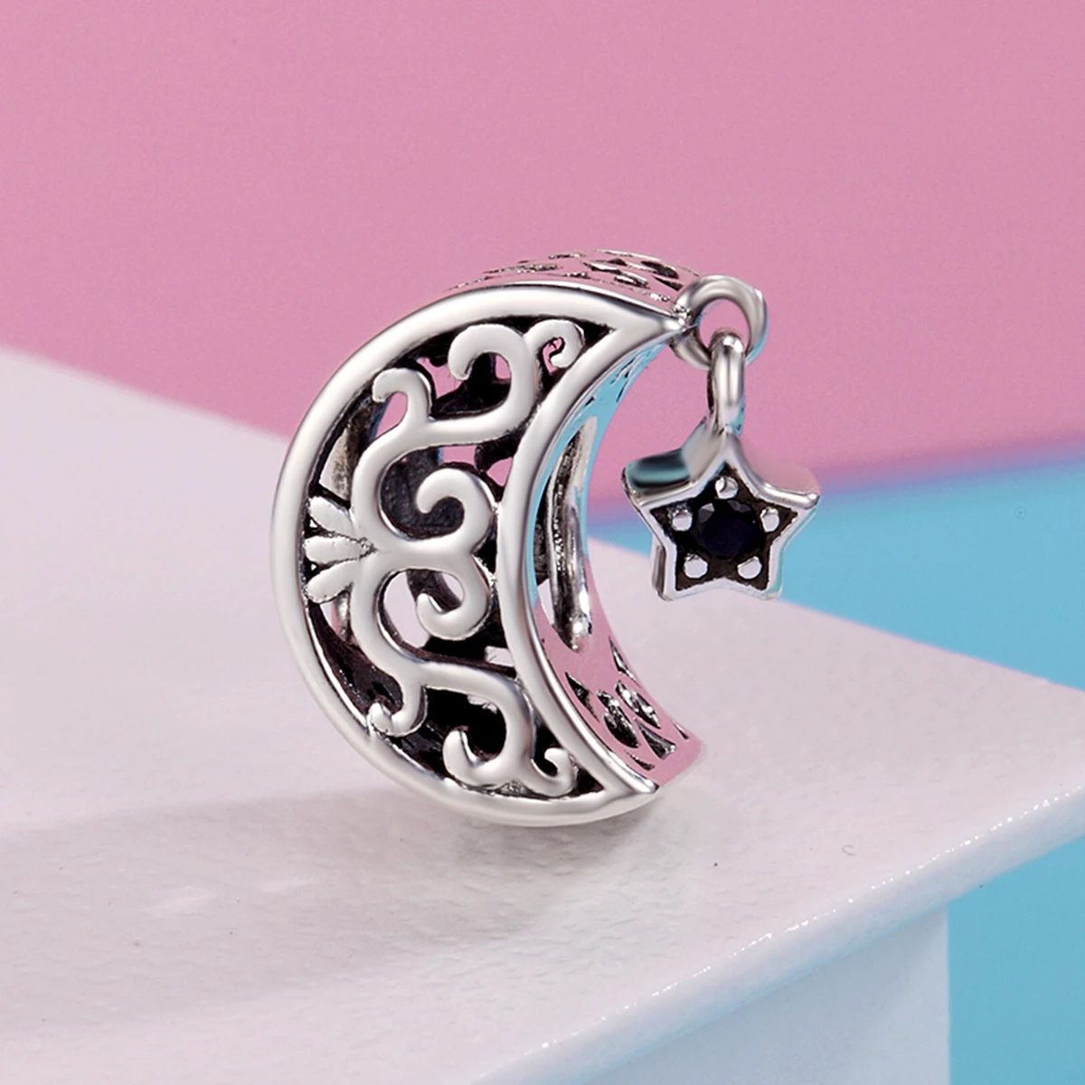 KINGWHYTE Bracciale Con Pietra Di Luna In Argento 925 – Design Luna E Stella, Regolabile, Regalo Perfetto