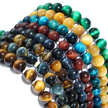 Wholesale Natural 4/6/8/10/12mm Tiger Eye Blue Rose  Golden colorful Tiger Eye Round Loose Beads for jewelry Making Bracelet