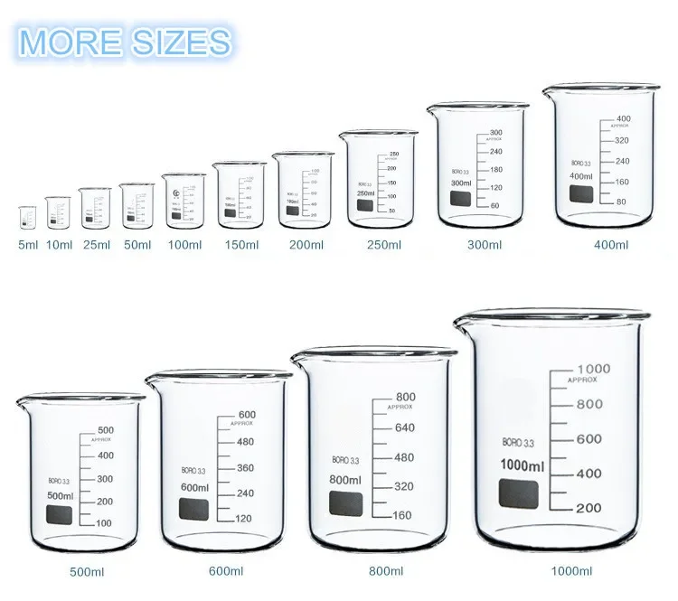 Laboratory Glassware 50ml 250ml 500ml 1000ml Heat Resistant Graduated Quartz Measuring Beakers Glass Low Form Beaker for Sale