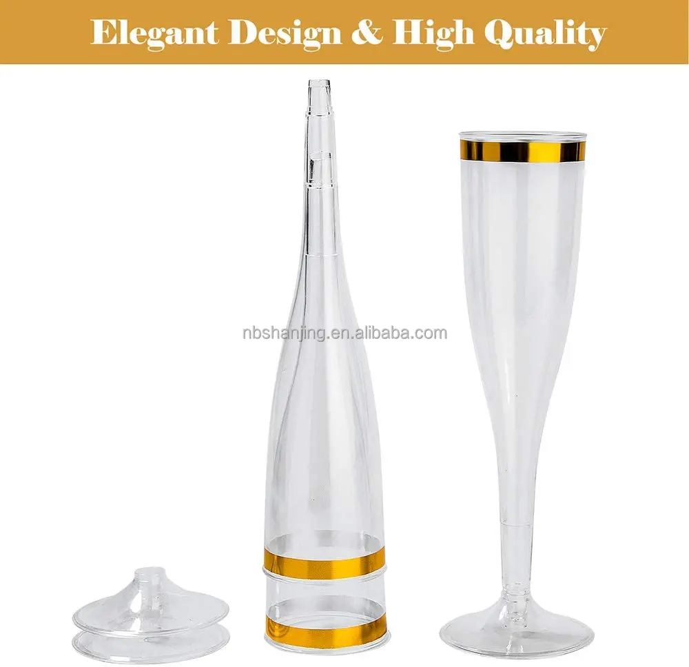 Gold Rim Plastic Disposable Small Short Champagne Flutes,Plastic Cheap