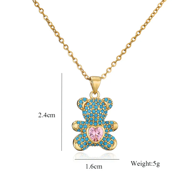 Teddy Bear Necklace - New Fashion Micro Paved CZ Love Pendant