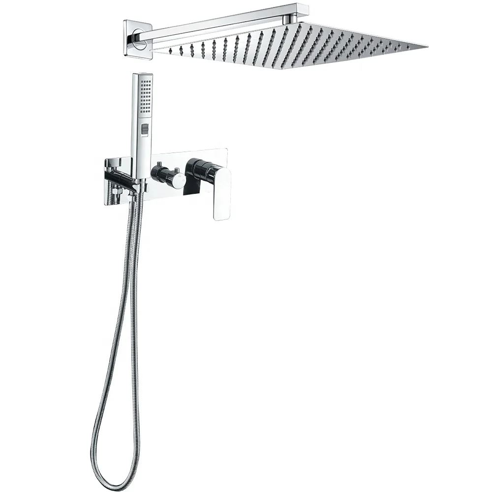 Embedded Chrome Square Rainfall Shower Faucet Set Hot and Cold Bathtub Shower Trim System Mixer Stainless Steel Handheld Tap