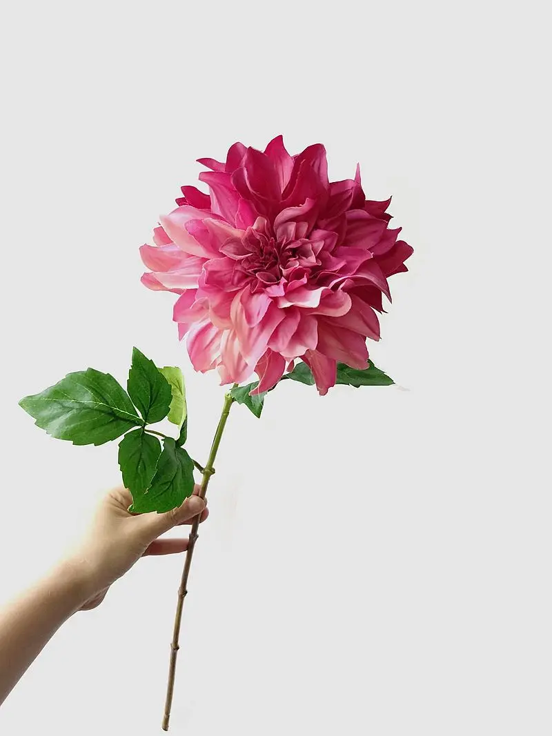 Wholesale Artificial Silk Dahlia Flowers Single Stem White Pink Flower