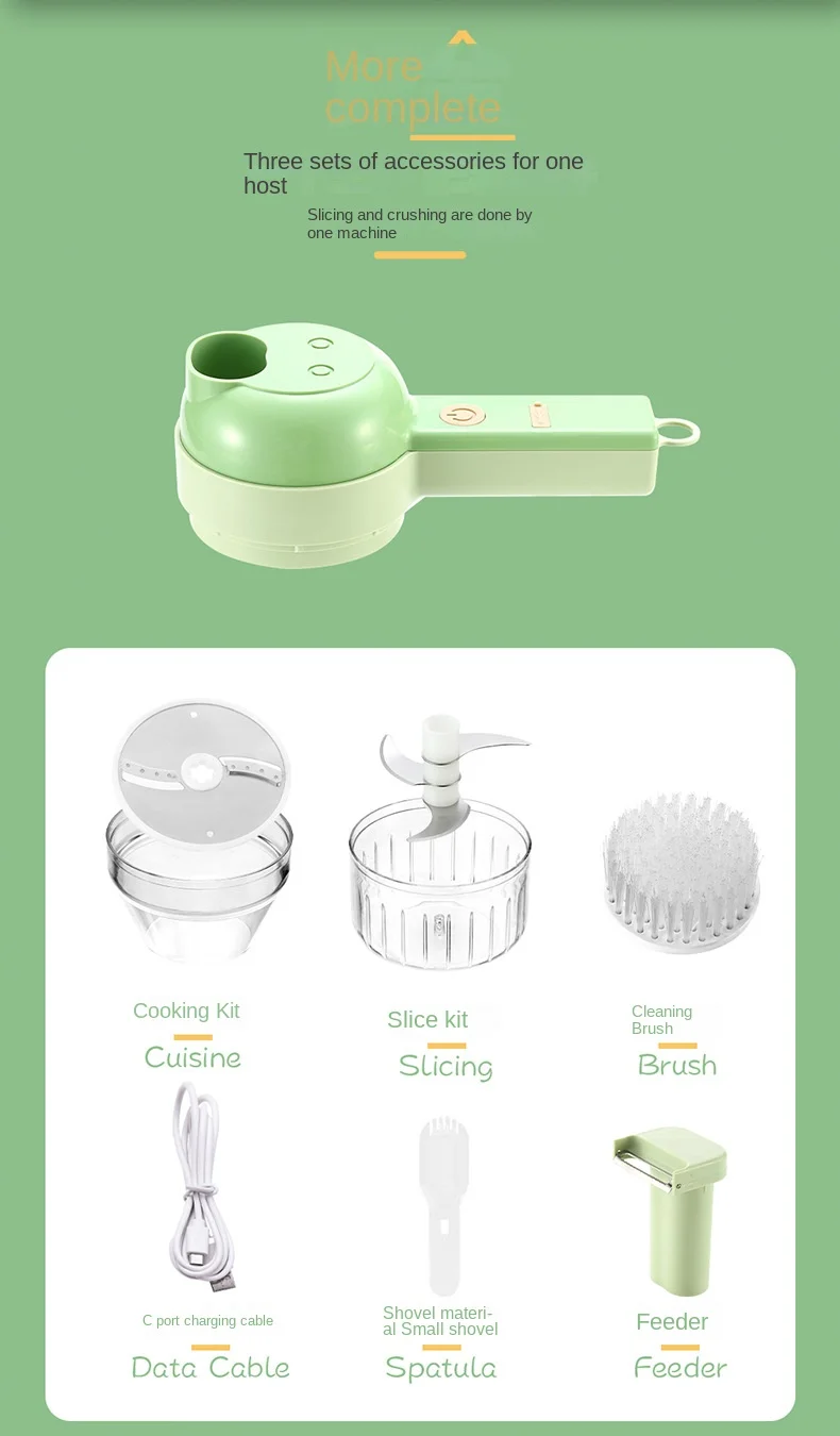 Multifunctional 4 in 1 Handheld Electric Vegetable Cutter Set Carrot Potato Chopper Cutting Machine