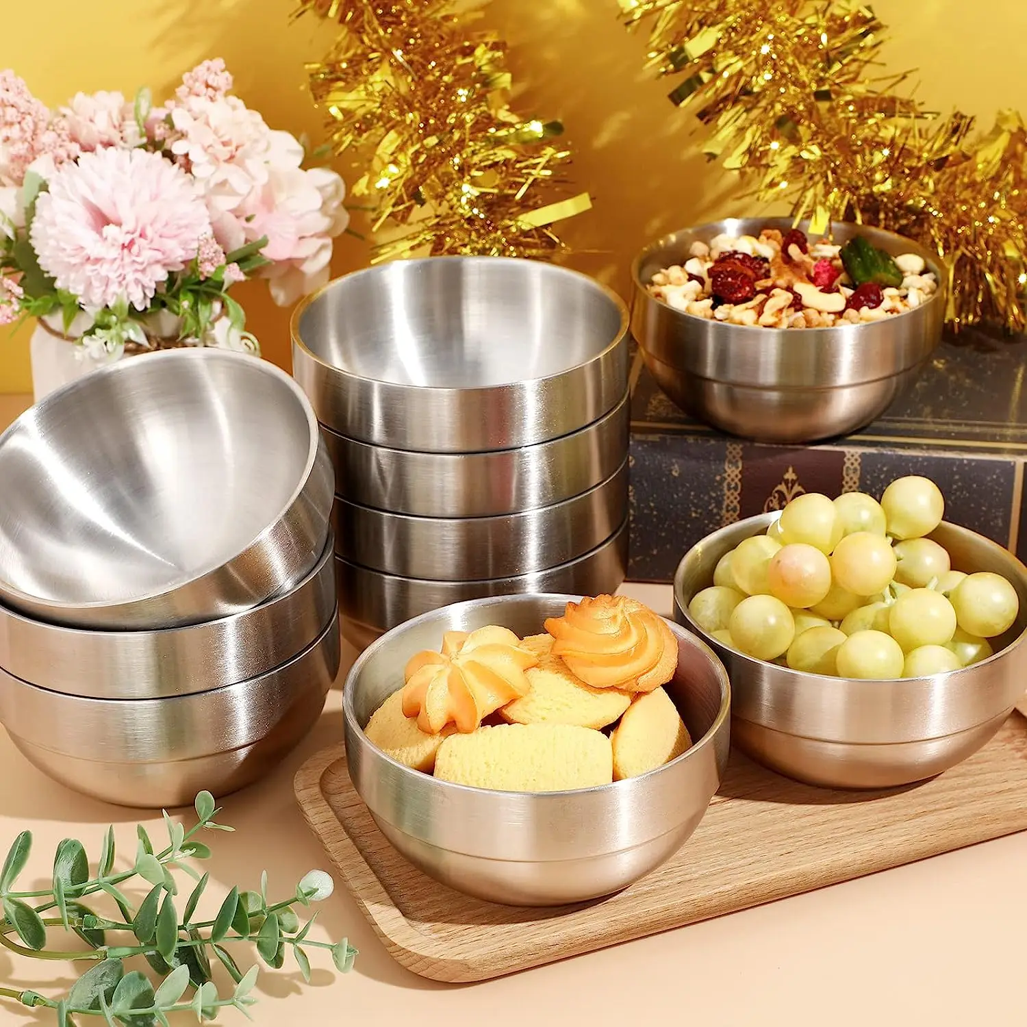 Korean Style Double Wall Stainless Steel Bowls for Soup, Pho