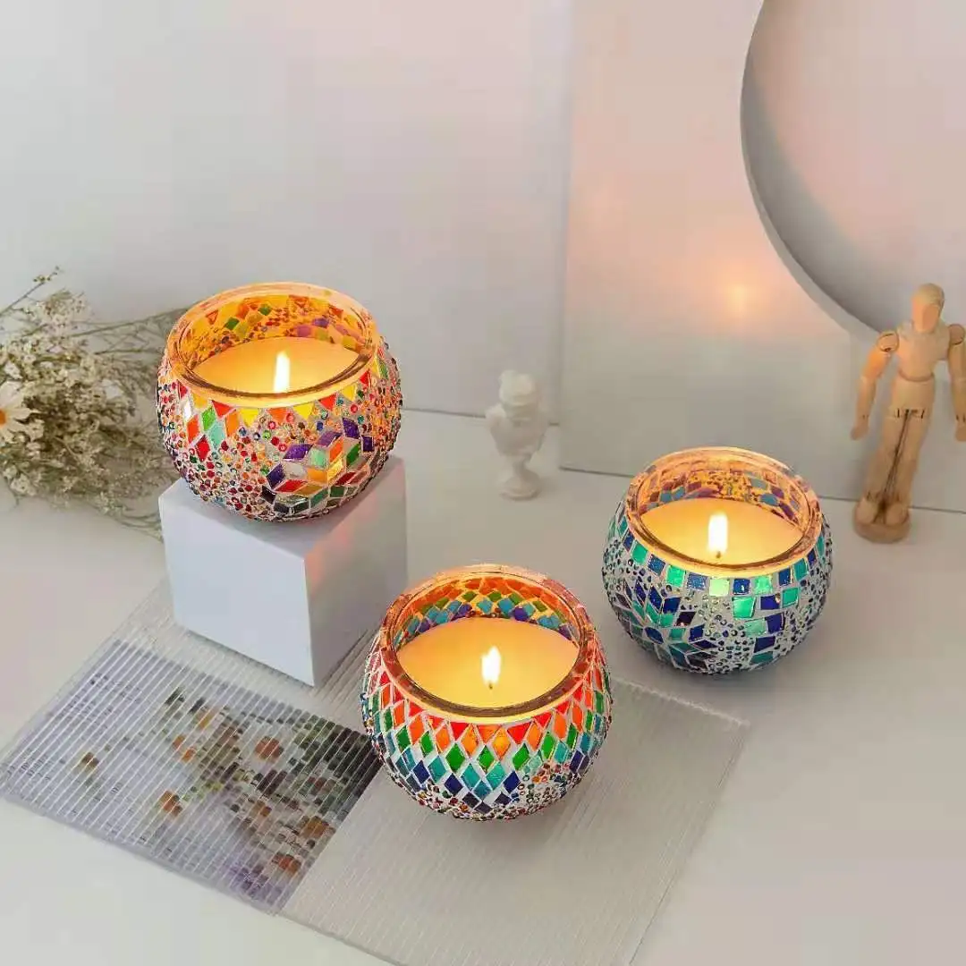 Romantic Stained Mosaic Tealight Candle Holderscandle Holder For Tealighthandmade Cracked 4871