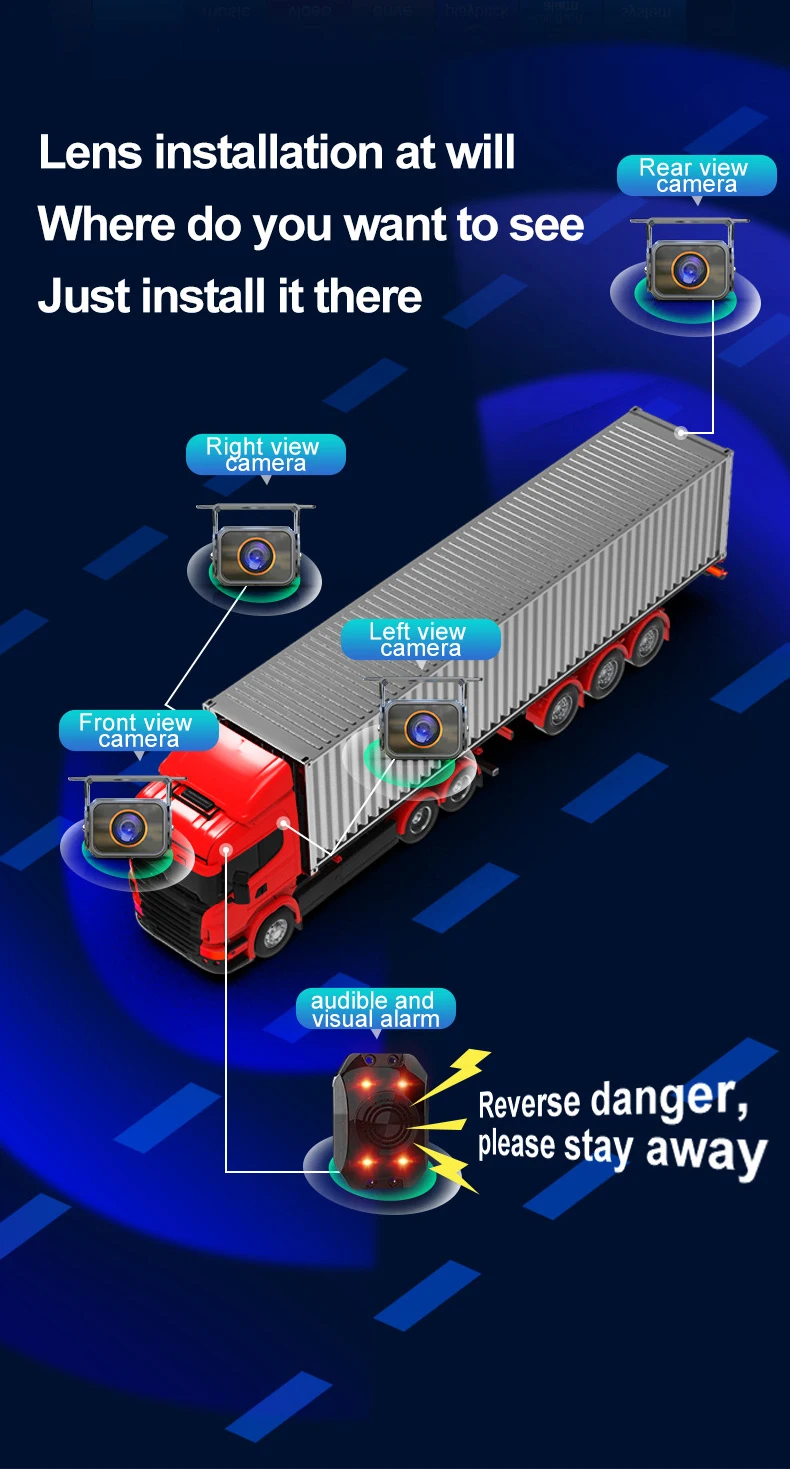 Truck Reversing Image Touch Screen 10.1 Inch Surveillance Parking Recorder Vehicle Blind Spot Detection BSD Alarm System
