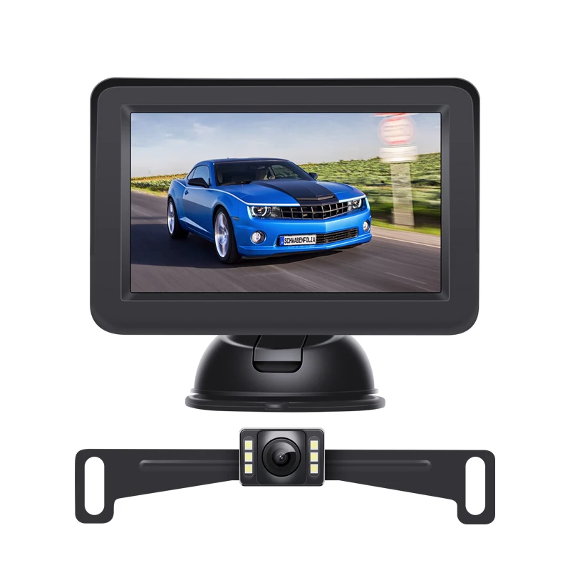 Car Rear View Parking System 4.3" Monitor Backup Camera Night Vision Waterproof
