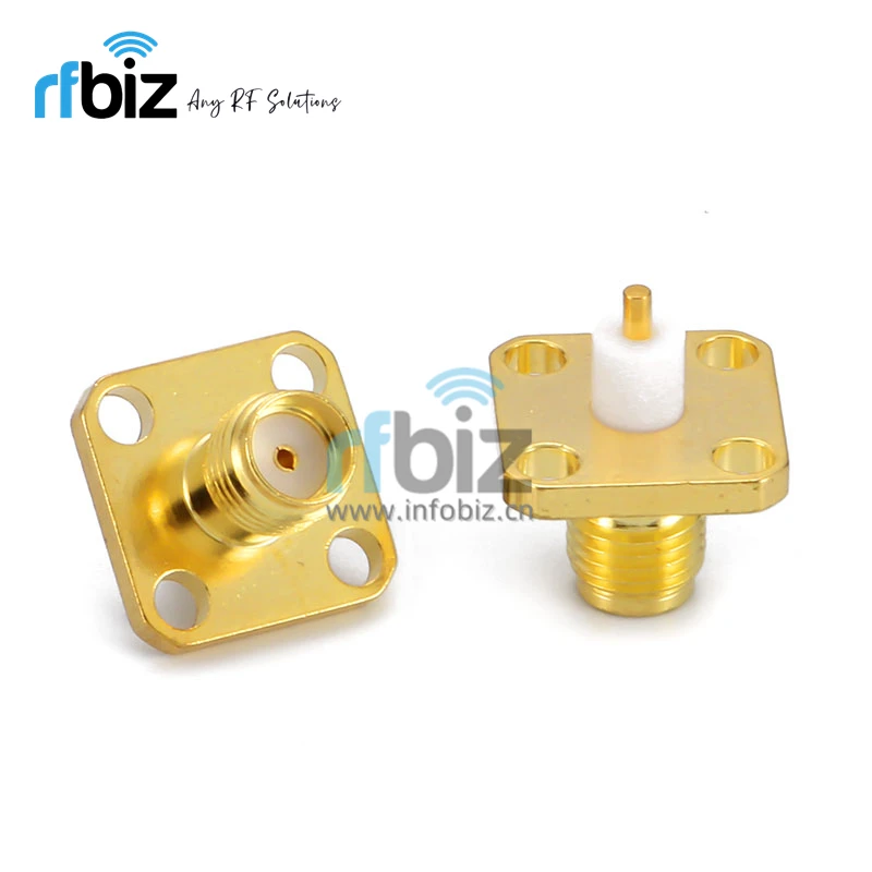 Factory Direct Sales Gold-Plated SMA-50KFD-2 RF Coaxial Connector, SMA Female, 4-Hole Flange Panel Mount