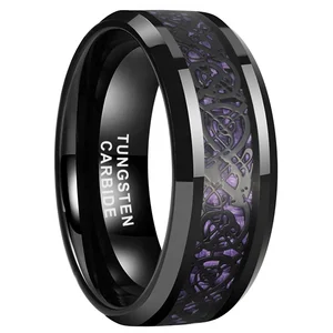 Coolstyle Jewelry 6mm 8mm Purple Carbon Fiber Dragon Inlay Black Tungsten Ring Men Women Engagement Wedding Band Comfort Fit
