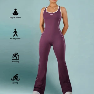 Custom Nylon Gym Fitness Set for Women Seamless Elastic Tight Jumpsuit Rompers Bodysuits with Contrast Yoga Wear for Winter