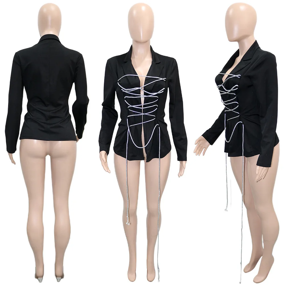 2022 Fall Fashion Blazers Ladies Women Sexy Long Sleeve High Quality Shacket Slim Bandage Windbreaker Jacket Blazer For Women