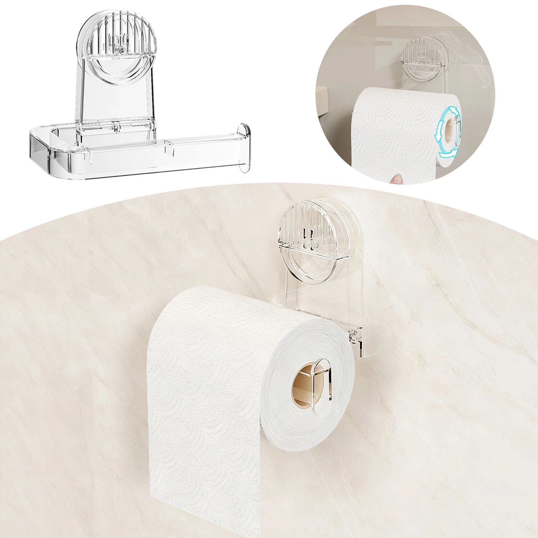 Suporte de Parede Moderno em Plástico PET Transparente para Toalha de Papel com Armário e Opções de Pendurar para Banheiro