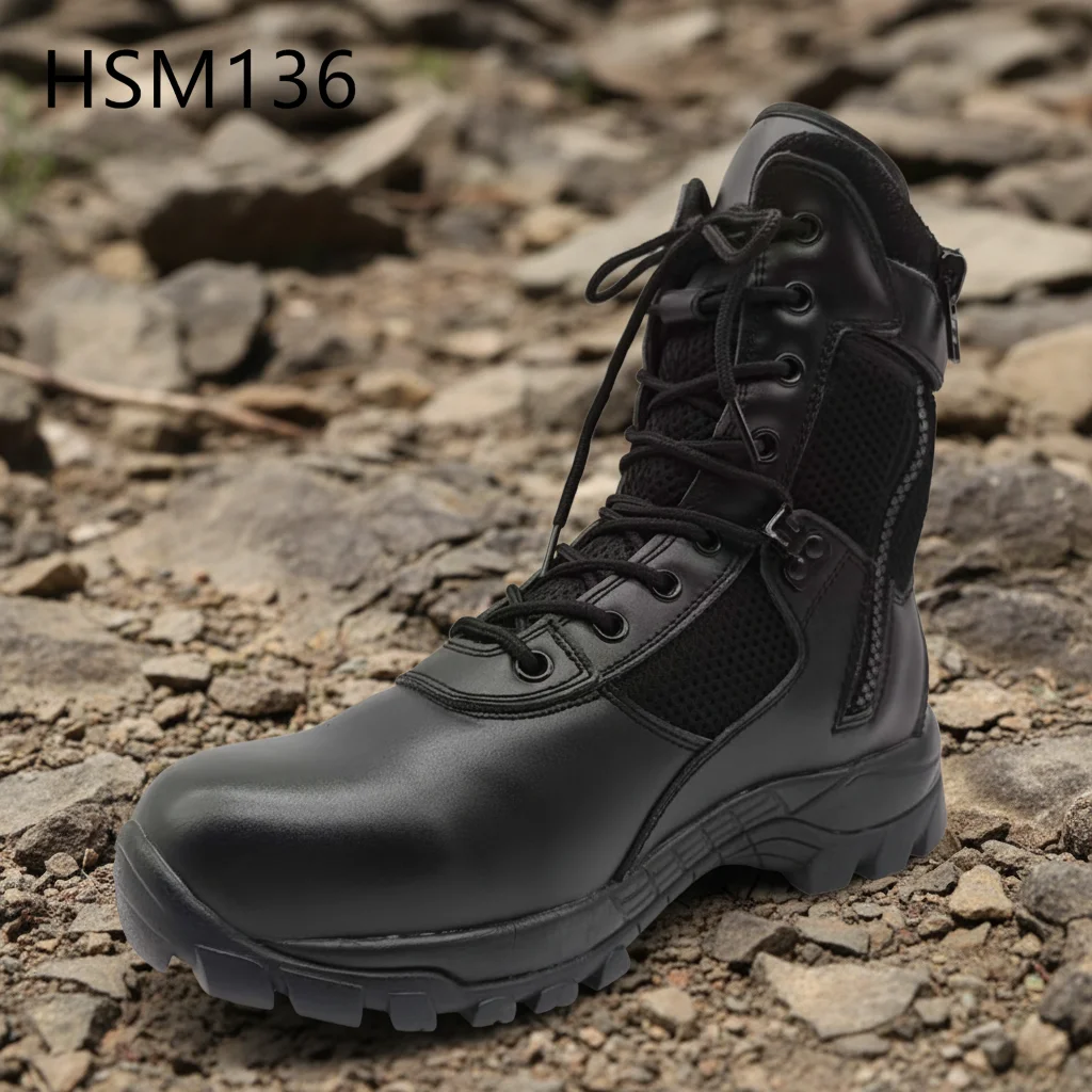 YWX,Outdoor Hiking Strong Cushioning Outsole Black/tan Combat Boots Wilderness Durable Fighting Boots with Magic Tape HSM136
