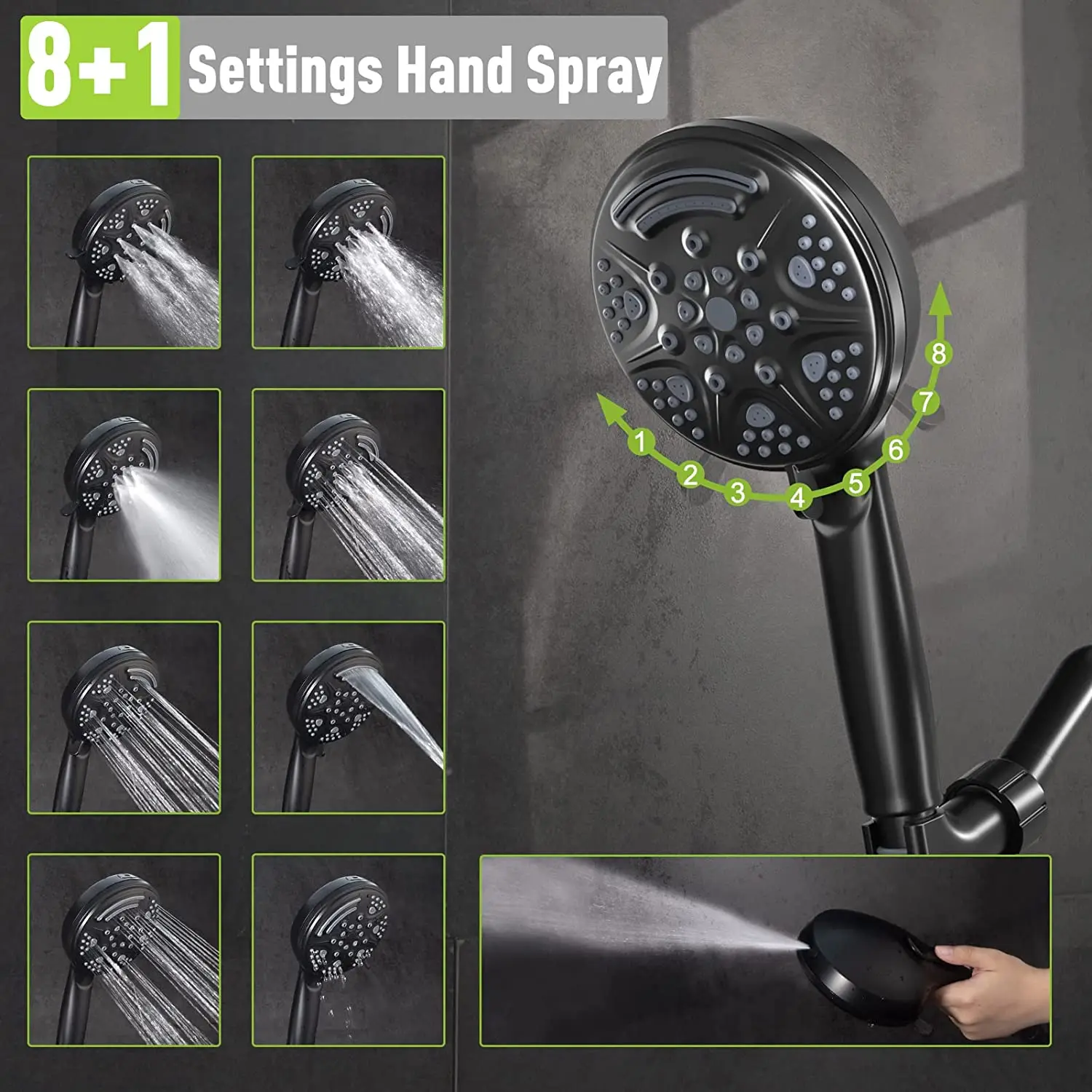 9 Spray Hand Shower With Automatic Power Jet Wash Modes High Pressure 9