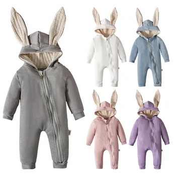 Cross-border baby clothes Spring and autumn Easter long-sleeved crawling suit rabbit ears cartoon zipper jumpsuit for children