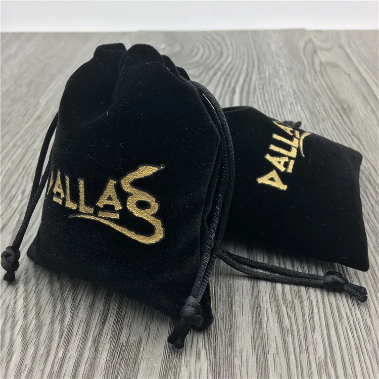 Роскошный мягкий черный роскошный бархатный мешочек на шнурке с принтом логотипа для драгоценностей подарков пылезащитные