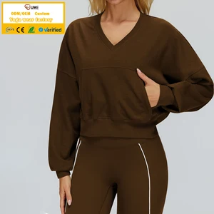 Custom Logo Women's Solid Color Hooded Sports Jacket Autumn Fitness Workout Sports Wear Loose Fit Sweatshirt