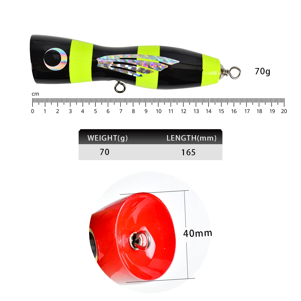 トップルア手作り木製ポッパー70g/165mmトップウォーター