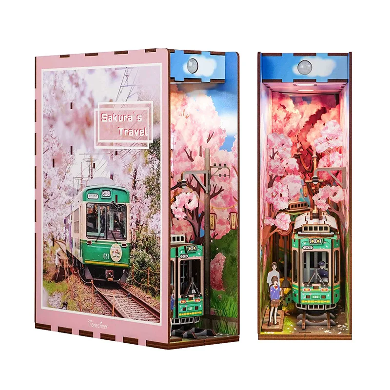 Tonecheer Sakura's Travel DIY Book Nook Kit - Wooden Bookends