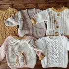 Lovely Baby Girls' Autumn Winter Clothing Children Rainbow Knitted Cardigan Kids Cotton Sweater