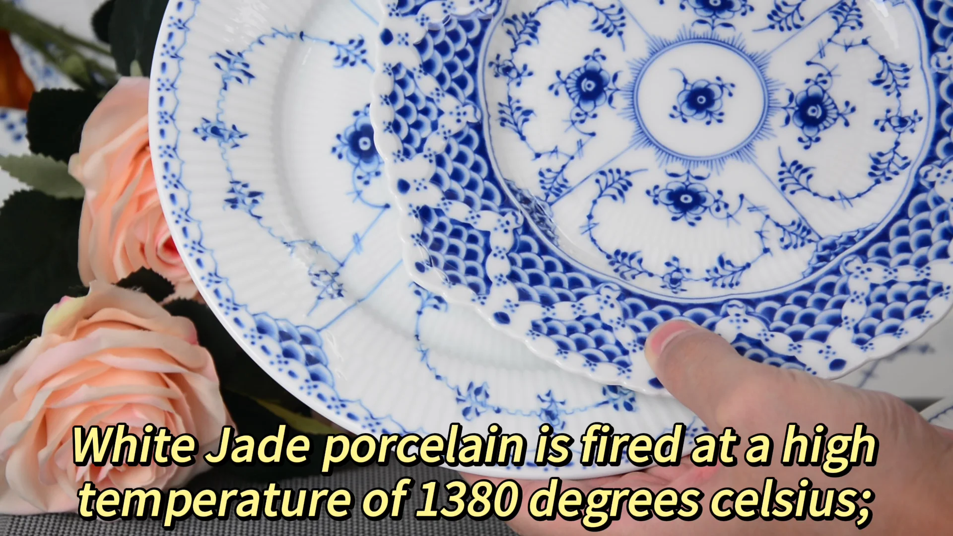 2pcs Handpainted White Jade Ceramic Dinner Plate Microwave Oven Safety