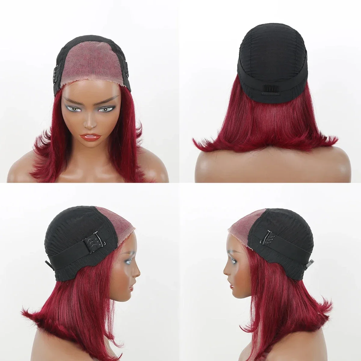 Burgunder Lace Front Echthaar Bob Perücke Remy Haar Vorgestylt_voghion.com