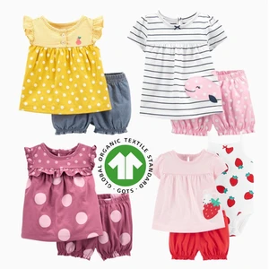 Casual Summer 2-Piece Girls' Children's Clothing Short Sleeve Shorts and Printed Party Skirt for 6-Month Kids