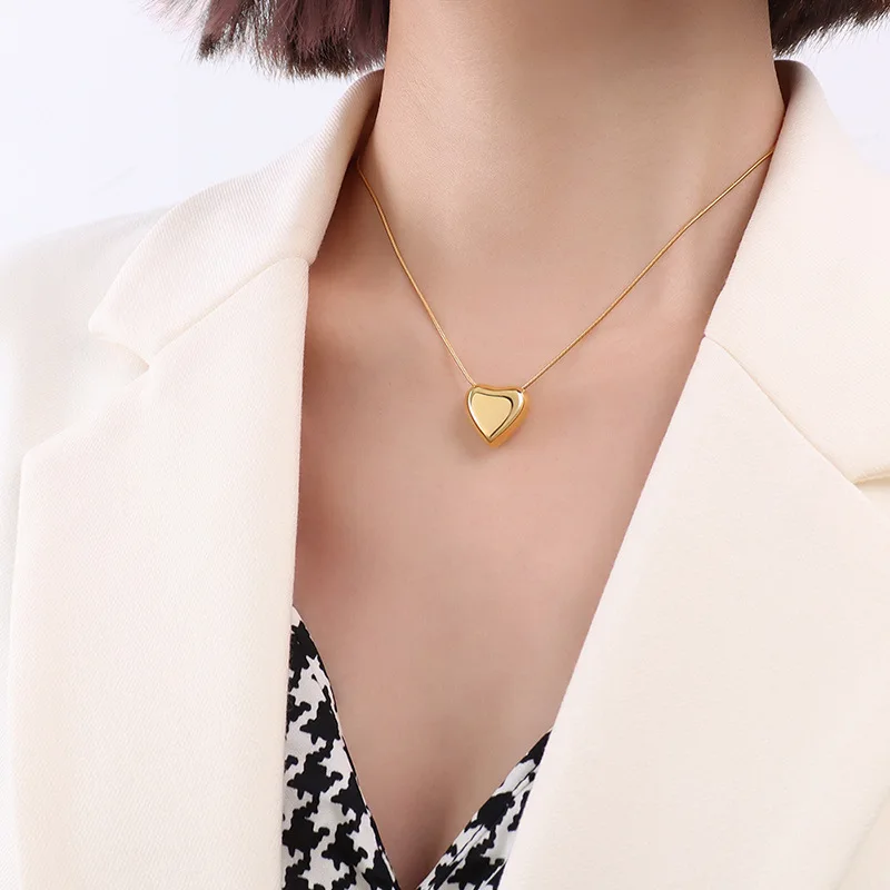 Fashion 18K Gold Stainless Steel PVD Big Heart Pendant Necklace