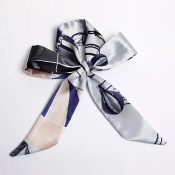 Fashion Slender Art Thin Balloon Digital Printing 90*4cm Polyester Bag Knitted Geometric Pattern Scarf Tulle Fabric Scarves