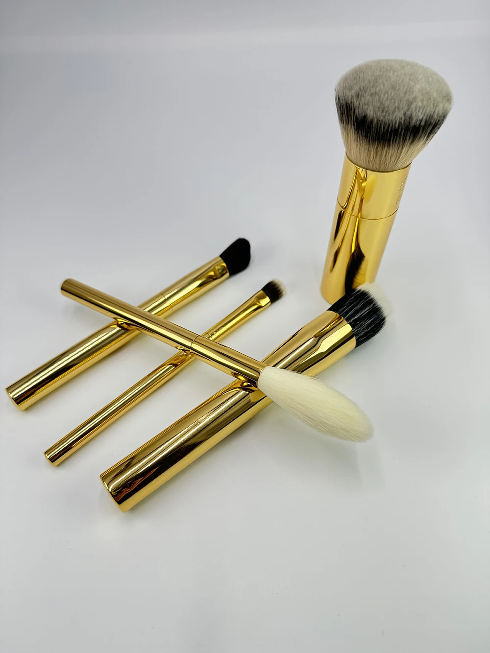 Golden Luxury Professional 5 Pcs Big Makeup Brush Set Metal Handle Synthetic Hair Makeup Brushes
