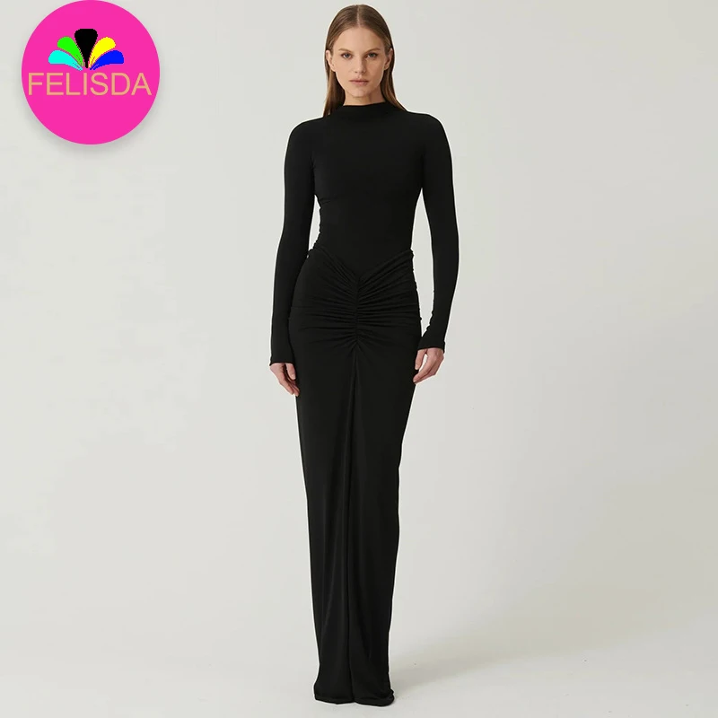 Hipster Ruched Dress Women Skinny Stretch Robe Autumn Simple Classic Pleated Long Bodycon Vestidos Shaping Maxi Casual Dresses Hipster Ruched Dress Women Skinny Stretch Robe Autumn Simple Classic Pleated Long Bodycon Vestidos Shaping Maxi Casual Dresses