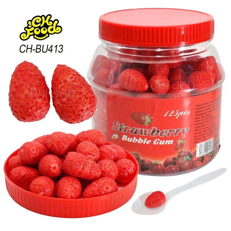 Manufacturer Hot Selling Wholesale OEM Fruit Flavor Strawberry-shaped Bubble Gum Halal Chewing Gum Candy Sweets