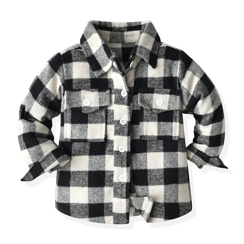 Flannel Baby Boy Fashion Baby Girl Plaid Shirt Jacket Cotton Warm